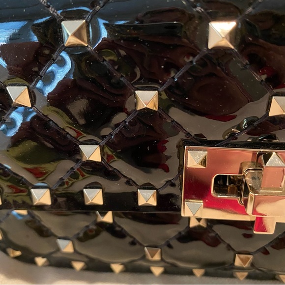 Valentino Black Rockstud Spike Flap Bag Quilted Patent Leather Small - Picture 6 of 15